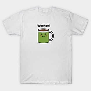 Woohoo! | Coffee | Charging | Low Battery | Cute Kawaii | White T-Shirt